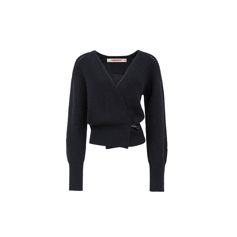 Slouchy V-Neck Knit Cardigan – Loose Fit Autumn Sweater with Waist Detail