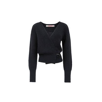 Slouchy V-Neck Knit Cardigan – Loose Fit Autumn Sweater with Waist Detail