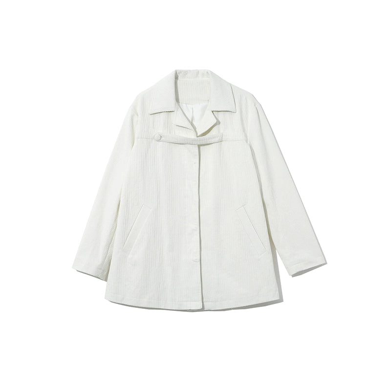 One Button Corduroy Jacket with A-Line Hem
