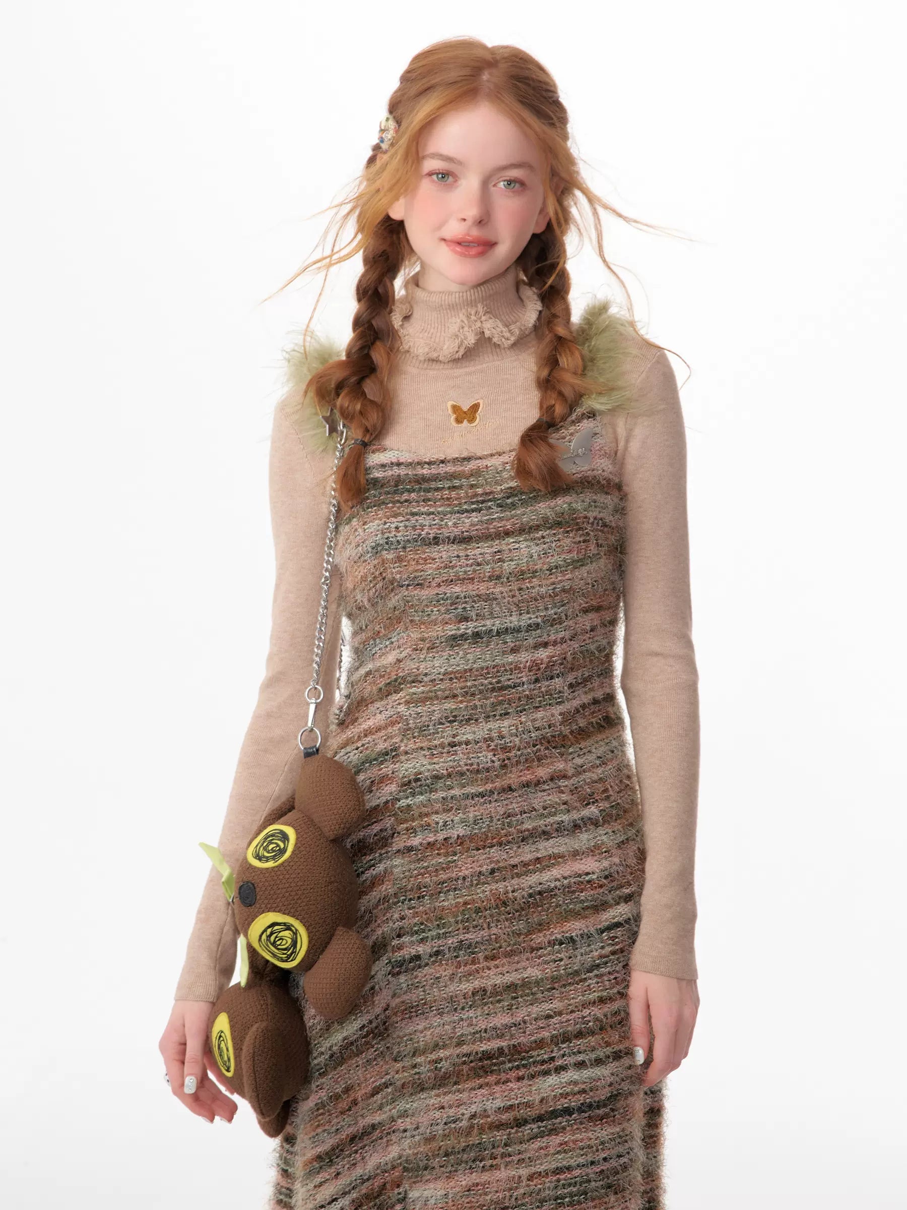 knit dress suspender Women's Knit Striped Midi Tie Suspender Dress