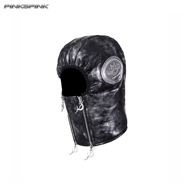 Space Black Silver Double-Zip Y2K Headgear – Electric Moon Unisex