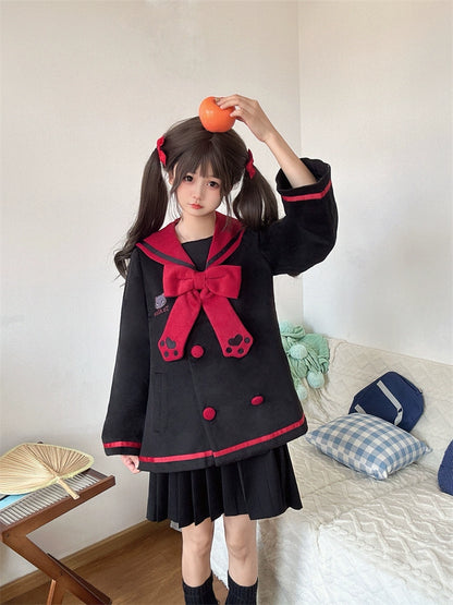 Black Cat Kindergarten 3D Cat Paw Halloween Sailor Tweed Jacket