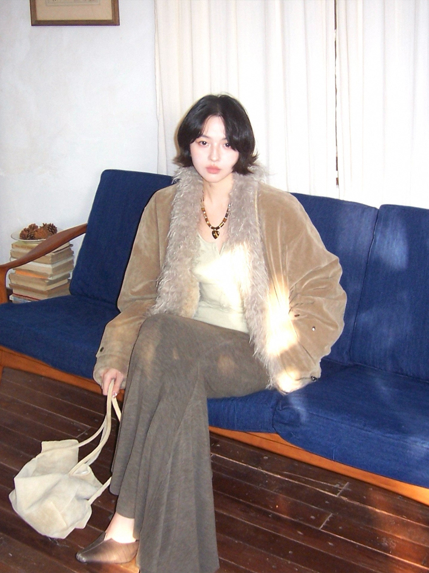Qiu Shan Mu Dong Suede Coat with Fur Collar