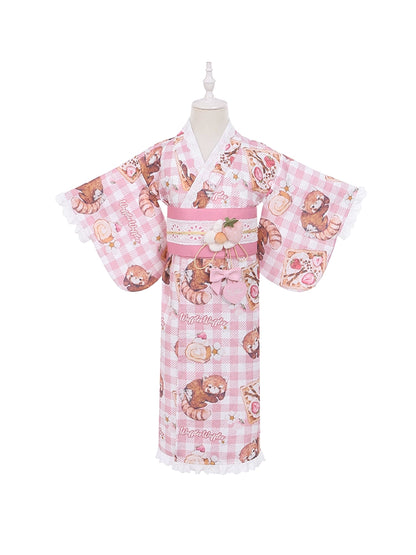 Children's Red Panda Picnic Kimono Dress