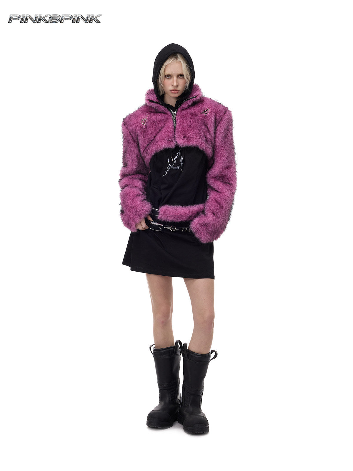 Electric Moon Gradient Fur Ultra-Short Y2K High-Neck Jacket