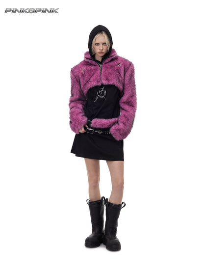 Electric Moon Gradient Fur Ultra-Short Y2K High-Neck Jacket