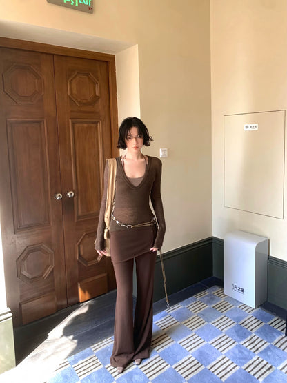 Warm Tea High-Waisted Slim Straight Trousers – Hong Kong Retro Autumn