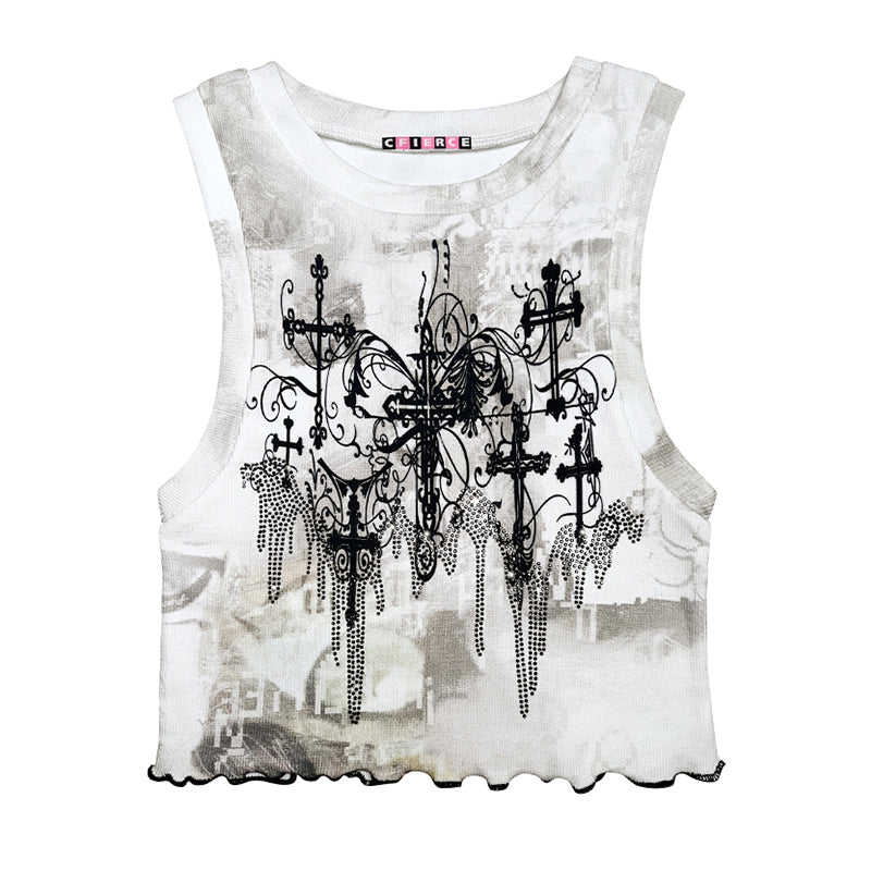 Hot Diamond Cross Print Tank Top