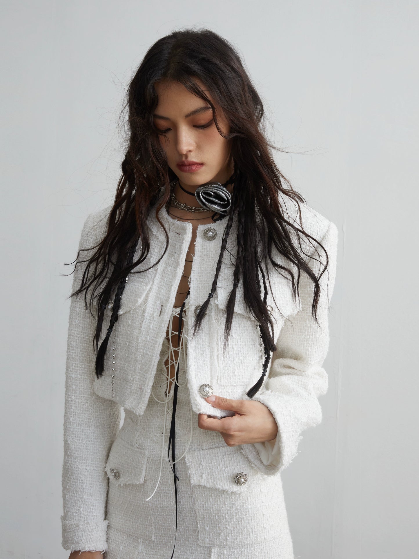 Pure White Fur Edge Short Jacket