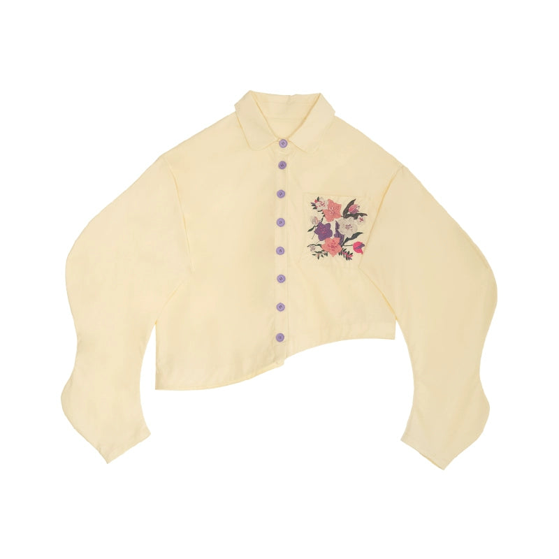 Japanese Sakura Embroidered Irregular Shirt