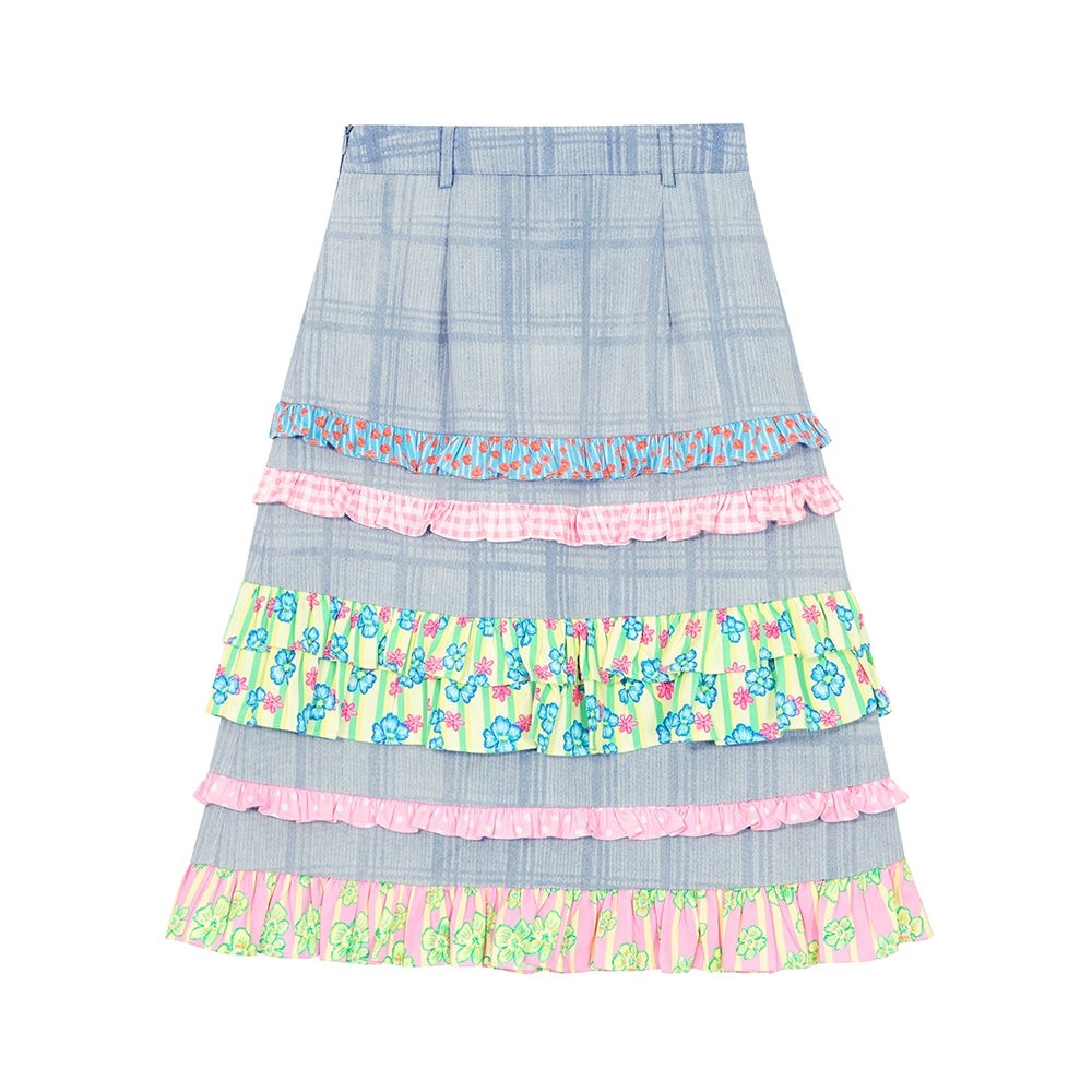 Tutu Floral Plaid A-line Skirt