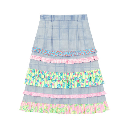 Tutu Floral Plaid A-line Skirt