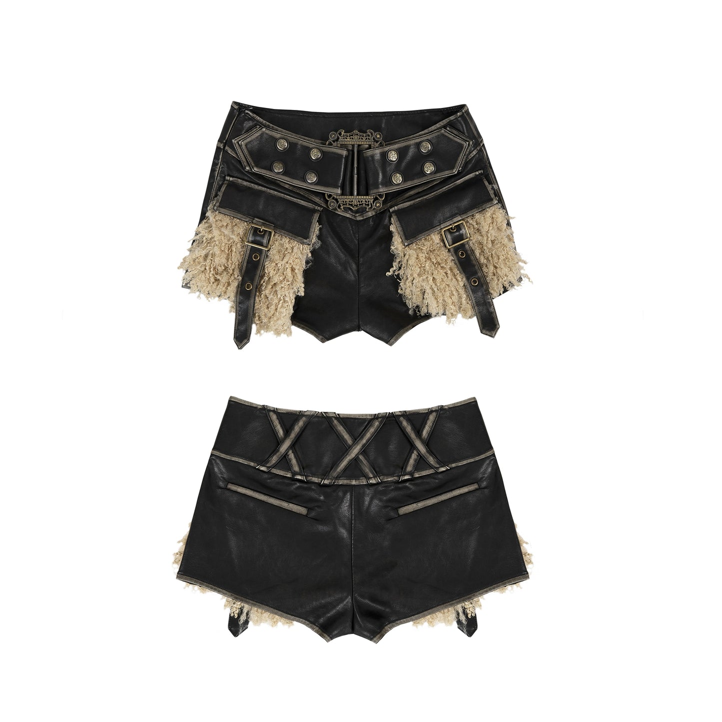 Retro Punk Plush Leather Shorts | Heavy Duty Hot Girl Style