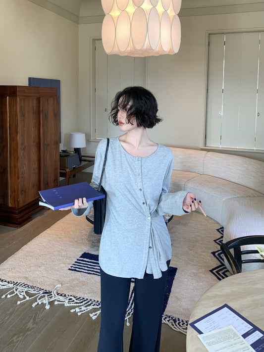 Ink Trace Diagonal Button Collar T-Shirt – Hong Kong Retro Autumn Minimal