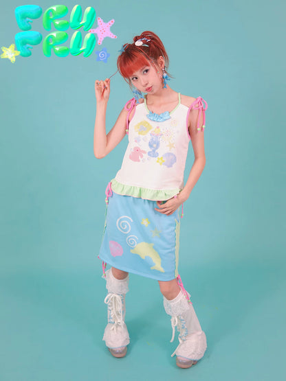 Gollum Store Original Summer Y2K Girl Niche Cute Dolphin Print Fake Two-Piece Camisole