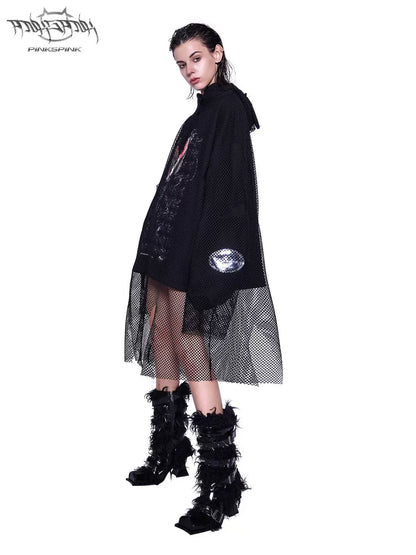 Mesh Sweatshirt with Cat Ear Design – Playful and Futuristic Style