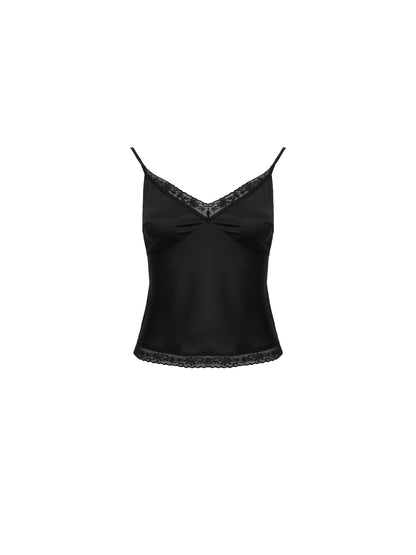 Elegant Lace Satin Camisole Top with Delicate Straps – Hong Kong Retro Autumn Style