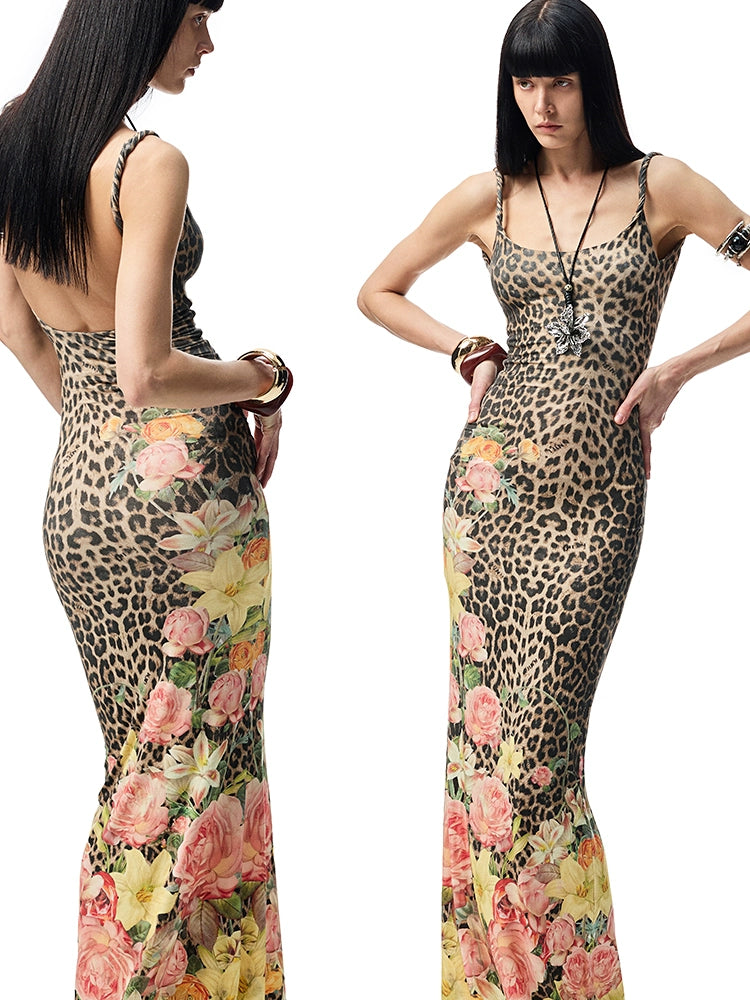 Leopard Print Slip Maxi Dress – Backless Cinched Waist Summer Vacation Look