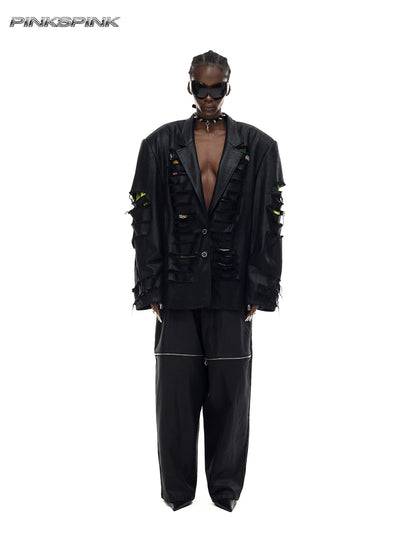 Distressed Genderless Structured Blazer – Punk Silhouette