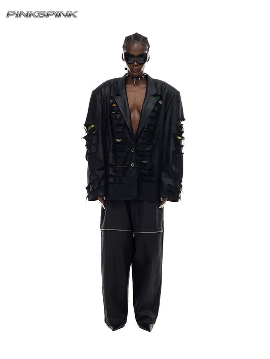 Distressed Genderless Structured Blazer – Punk Silhouette