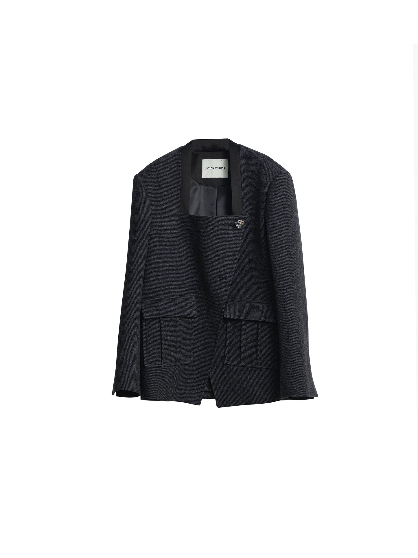 Low Neckline Diagonal Placket Woolen Jacket