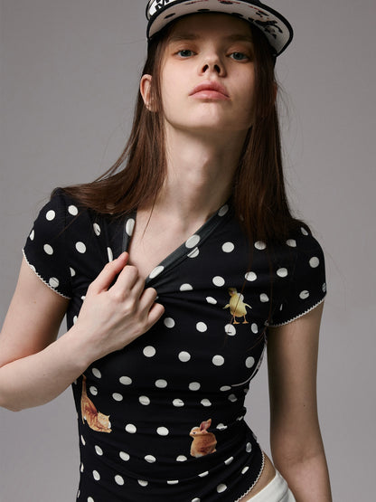 Animal Polka Dot Print T-Shirt – Slim Fit Crew Neck Short Sleeve