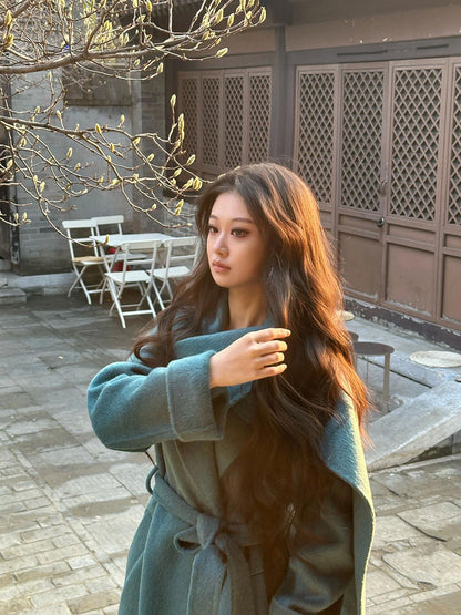 Blue Reversible Cashmere Coat – Luxurious Winter Scarf Woolen Jacket