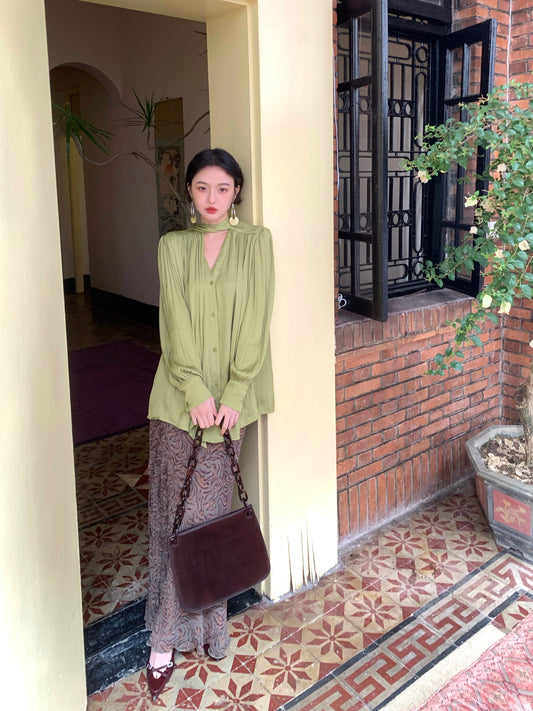 Yunshu Ruffle Tie-Neck Blouse