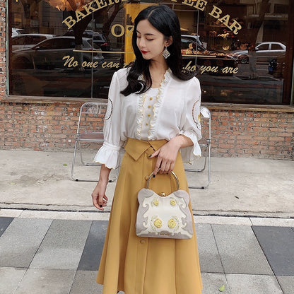 Solid Color A-line High Waist Skirt