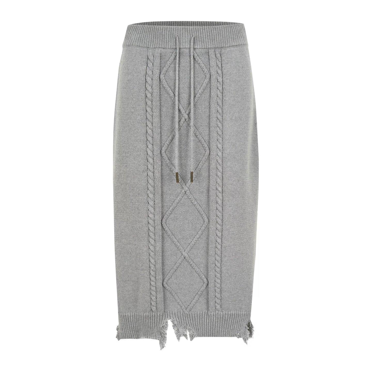 Twisted Flower Damaged Grey Fur Edge Long Skirt