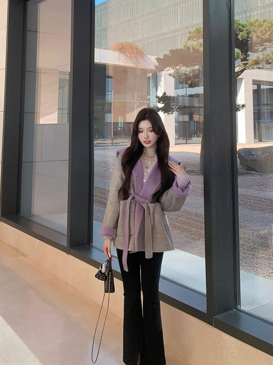 Reversible Cashmere Coat – Petite Lace-Up Woolen Winter Jacket