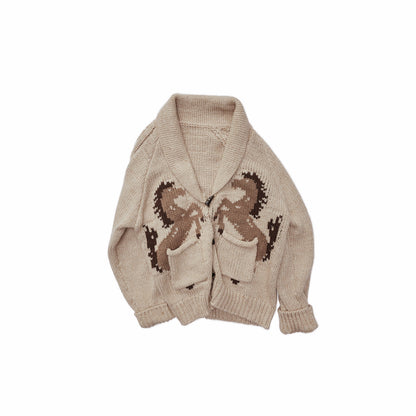 Pony Jacquard Horn Button Cardigan