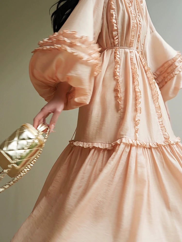 Linen Holiday Maxi Dress – Ruffled Edge Romantic Look