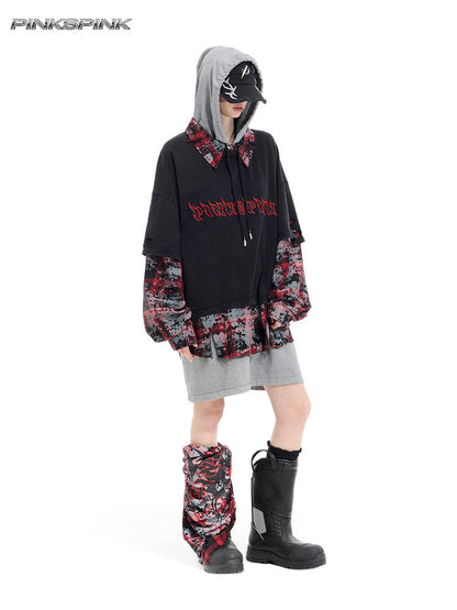 Three-Piece Layered Hooded Short-Sleeve Y2K Tee Set