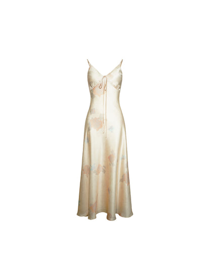 Ink Print Satin Slip Maxi Dress