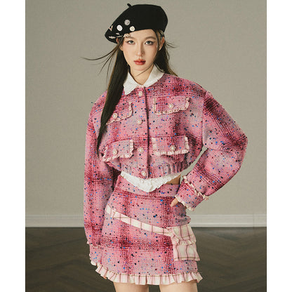 Pink Checker Ruffle Two-Piece Skirt