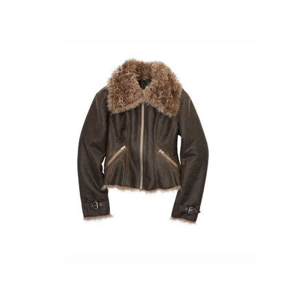 Fur-Lined Vintage Washed Jacket