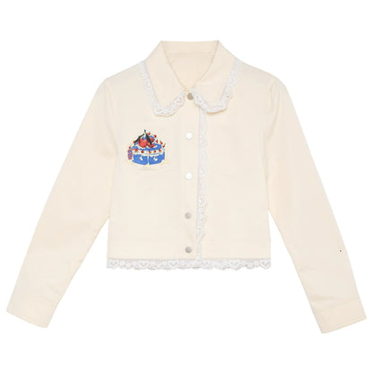 Cream Cake: Embroidery Lace Jacket & Skirt Set