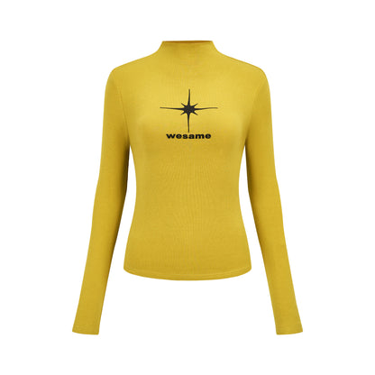 Outumn e invierno Nuevo impresión delgado Fit Elastic Half High CeaLdown Camiseta Top Mujeres