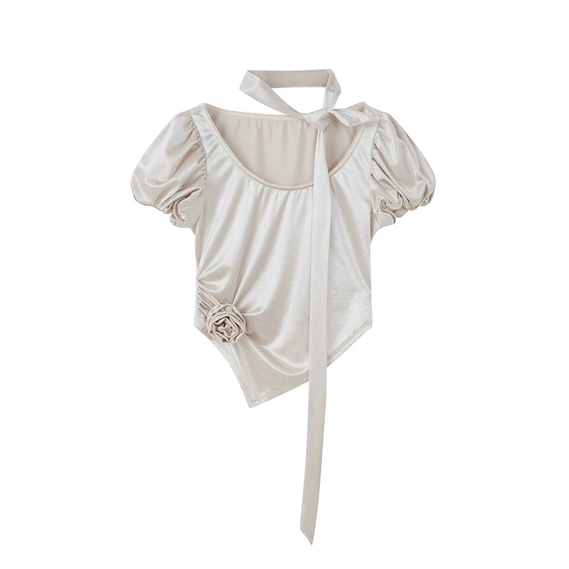 Sleve de fleur -niche satin t -shirt