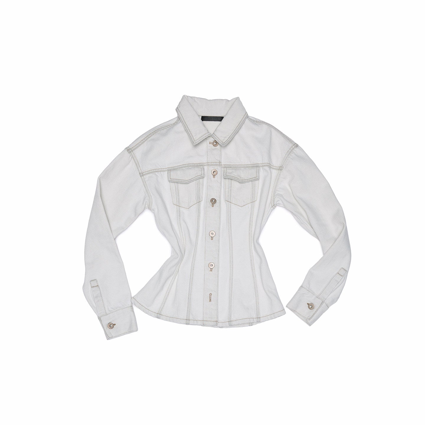 Distressed Denim Waist-Cinching Jacket