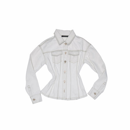 Distressed Denim Waist-Cinching Jacket