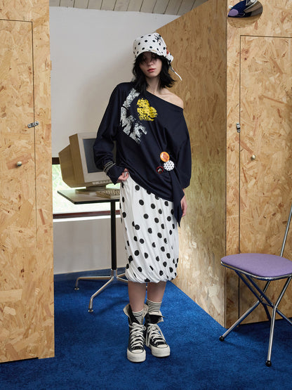 Off-Shoulder Graphic Sweatshirt