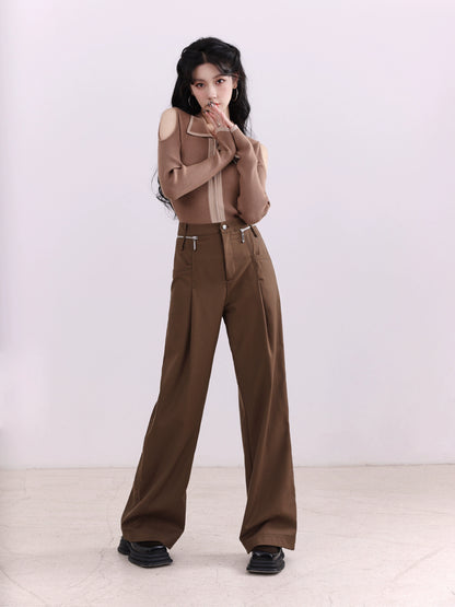 Workwear Pants Loose Wide Leg Coffee Casual