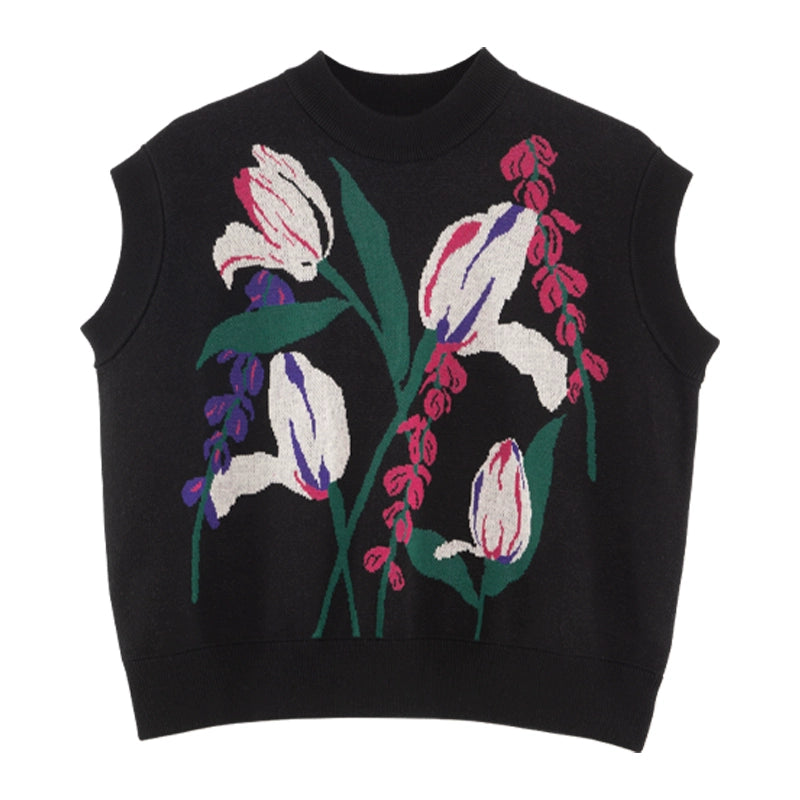 Tulip Jacquard Vest & Mid-Length Skirt Set