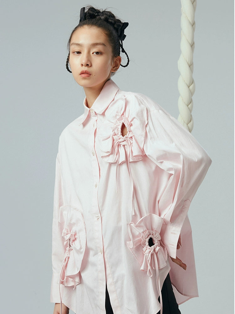 Flower Hollow - Drawstring Pink Shirt