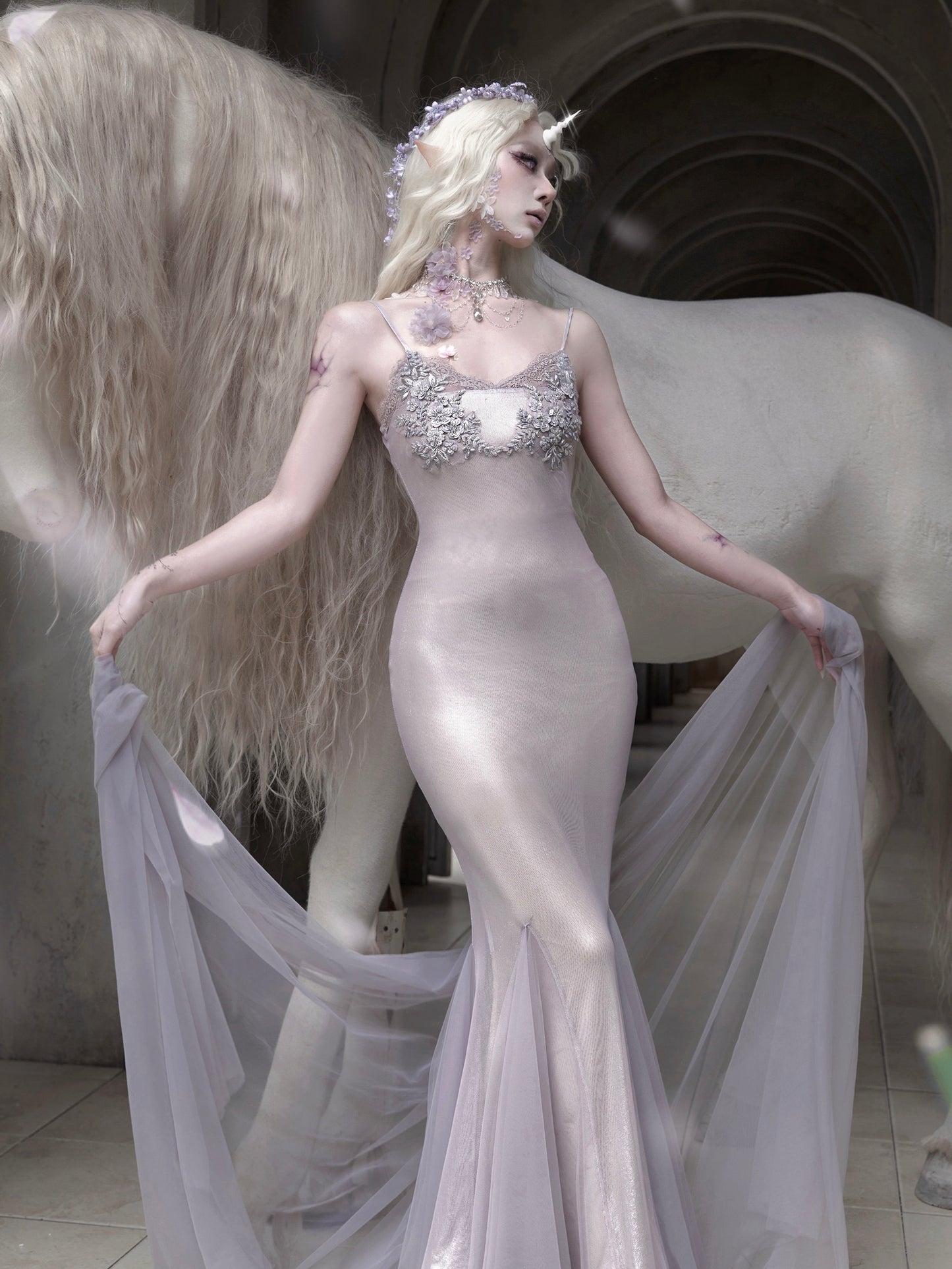 Embroidered Fairy Fishtail Gown | Moonlight Beaded Maxi Dress