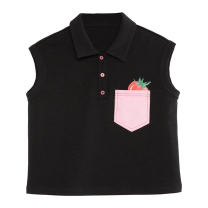 T-shirt con maniche tasca per toppa con stampa a fragola