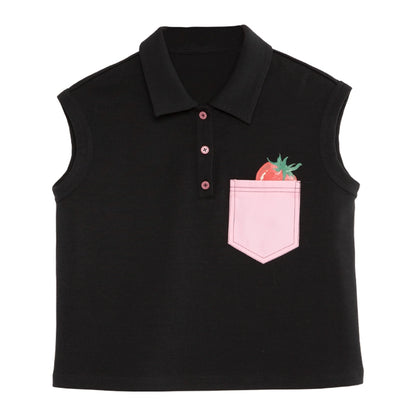 Strawberry Print Patch Pocket Sleeveless T-shirt