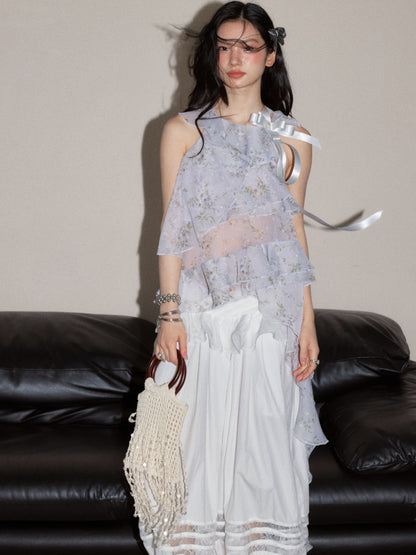 Morning Mist Blue Floral Camisole | Romantic Ruffle Top